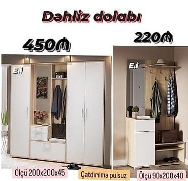 2 qapılı, Güzgülü, Ağ, Digər material, Açılan, Düz dolab