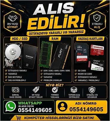Komputer hissələrinin qəbulu xidməti Aşağıdakı hissələr alınır: -