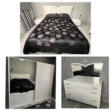 Двуспальная кровать, Шкаф, Трюмо, Тумба, Б/у — 1