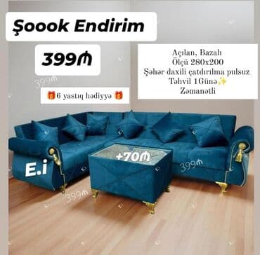 Şaok Endirimli künc divan dəsti - Qiymət: 399₼ - Açılan, bazalı model