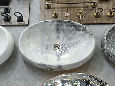 hamam ucun kabinalar: Mərmər dizaynlı üstdən quraşdırılan lavabo - Material: təbii mərmər — 1