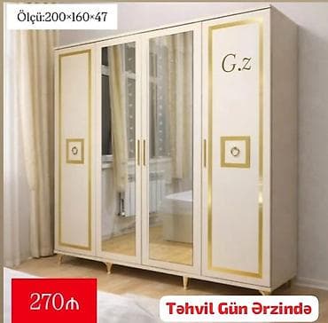 4 qapılı, Güzgülü, Ağ, Açılan, Düz dolab