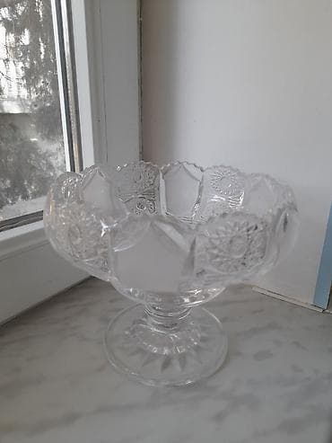 tort dekorlari: Şüşə ayaqlı qablar dəsti - Material: şəffaf şüşə, relyefli kəsmə — 2