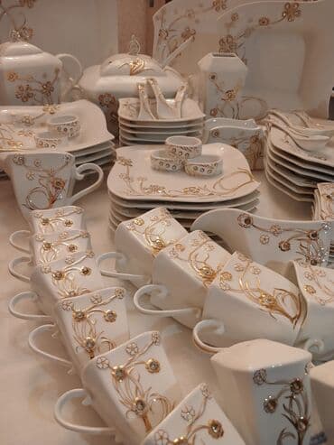 Çay dəstləri və servizlər: Nahar dəsti, rəng - Qızılı, Farfor — 2