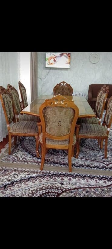 oturacaq dəstləri: Qonaq otağı üçün, İşlənmiş, Açılan, Dördbucaq masa, 8 stul — 1