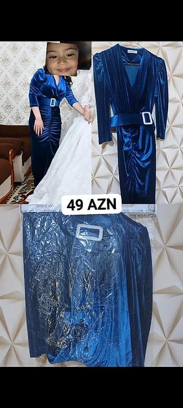 be: Məhsul: Zəngin mavi rəngli, məxmər (velvet) parçadan qadın — 1