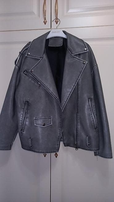 dəri jaket: Qara-boz rəngli biker üslubunda dəri gödəkçə Çox az istifadə olunub,L — 2