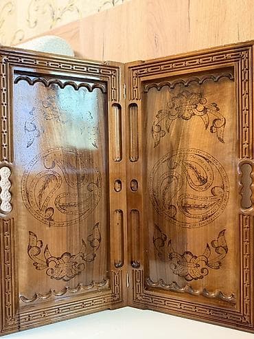 Спортивные игры: Ağac oyma nərd dəsti - Material: bərk ağac; dərin əl oyma naxışlı — 2