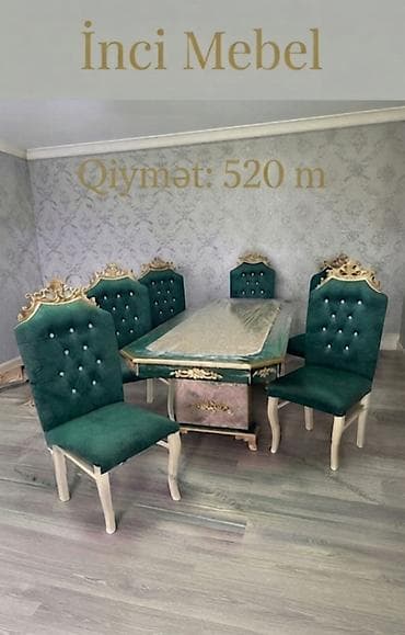 Qonaq otağı üçün, Yeni, Açılmayan, Dördbucaq masa, 6 stul