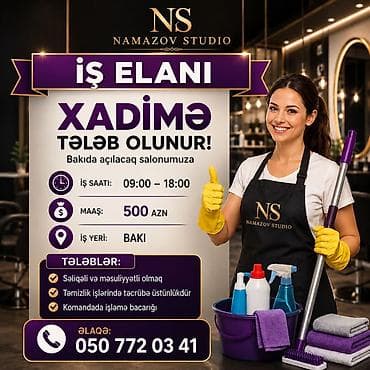 Namazov Studio – Xadimə vakansiyası Bakıda açılacaq salon üçün xadimə lalafo.az -da Namazov Studio – Xadimə vakansiyası Bakıda açılacaq salon üçün xadimə