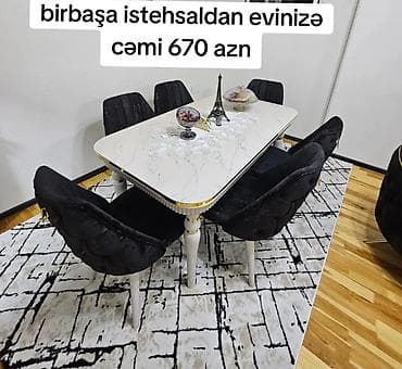 stul bar: Mətbəx üçün, Yeni, Açılan, Dördbucaq masa, 6 stul — 1