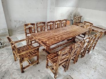 ucuz tul perde: Balkon üçün, Yeni, Açılmayan, Dördbucaq masa, 12 stul — 1