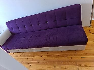 divan mini: Bənövşəyi rəngdə yumşaq parça ilə üzlənmiş rahat divan — 4
