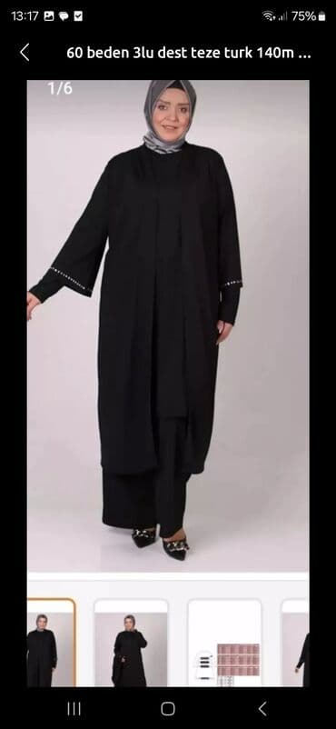 женские классические плащи: Türk istehsalı 3-lü qadın dəsti – 60 beden - Rəng: qara - Komplekt — 1