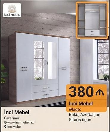 Новый, 3 двери, С зеркалом, Распашной, Прямой шкаф at lalafo.az Новый, 3 двери, С зеркалом, Распашной, Прямой шкаф