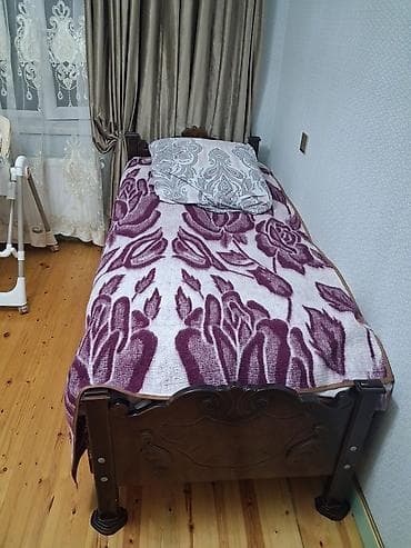 parda tul: Taxta tək nəfərlik çarpayı - Material: bərk taxta konstruksiya, oyma — 1