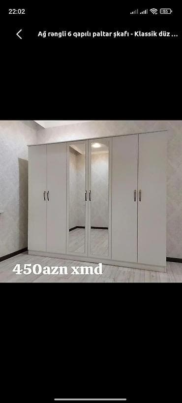 qapi: Yeni, 6 qapı, Güzgülü, Ağ, Açılan, Düz dolab — 1