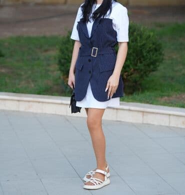 женские купальники в полоску: Жилет, S, цвет - Синий — 2