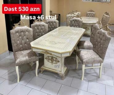 Ev üçün dekor: *Masa desti 530AZN* 🔹 MDF masa olcu 93×2 🔹 6 ədəd stul 🔹 Rəng seçimi — 1