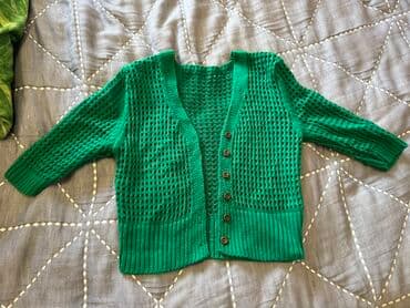 sumqayitda jaket: Yaşıl toxunma kardiqan - Rəng: parlaq zümrüd-yaşıl - Model: V-yaxa — 1