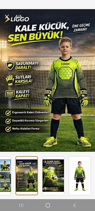 futbol corabı: Uşaq qapıçı dəsti – Liggo markası, 6 parça set Tərkib: - Forma — 4