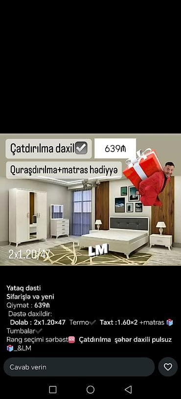 elif mebel: Yataq mebelləri – sifarişlə hazırlanır, rəng seçimi mövcuddur — 1