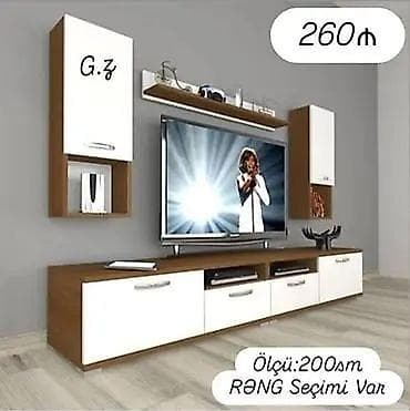 TV stendi və divar modulu dəsti - Komplet: aşağı TV tumbası, iki ədəd