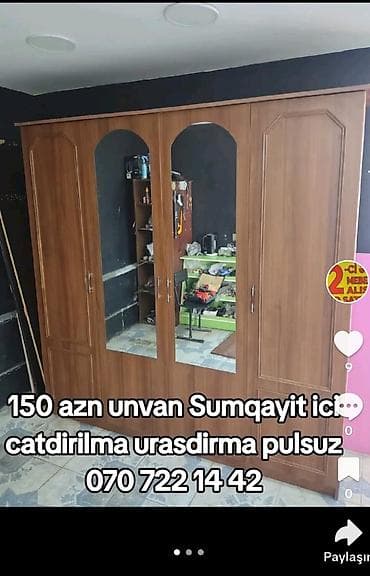 metbex skaflari: 4 qapılı, Güzgülü, Qəhvəyi, Taxta, Açılan, Düz dolab — 3