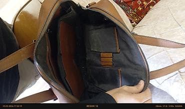 Audio: Kişi iş çantası – BOSS brendi, qəhvəyi rəng - Material: təbii dəri — 3