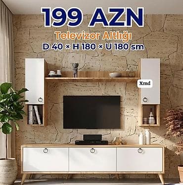 mebel evi: Televizor altlığı dəsti – 199 AZN Ölçülər: Dərinlik 40 sm × Hündürlük — 1