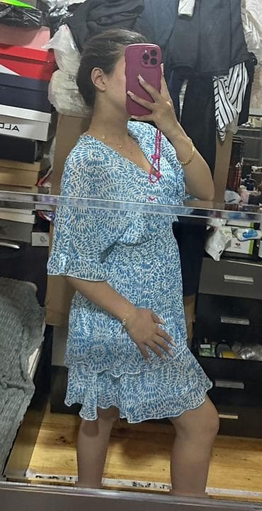 Mavi-ağ naxışlı qadın donu - Model: qısa uzunluqda, A-kəsim ətək — 3