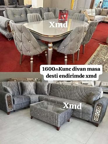 metbex kunc divan: Künc divan və masa dəsti - Dəst tərkibi: - Künc divan: L formalı — 1