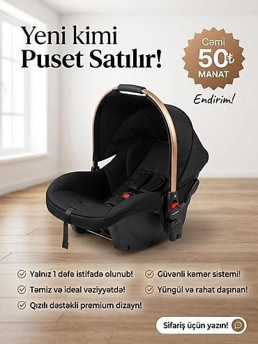 puset: Uşaq avtomobil oturacağı (puset) - Rəng: qara - Daşıma qulpu: qızılı — 1