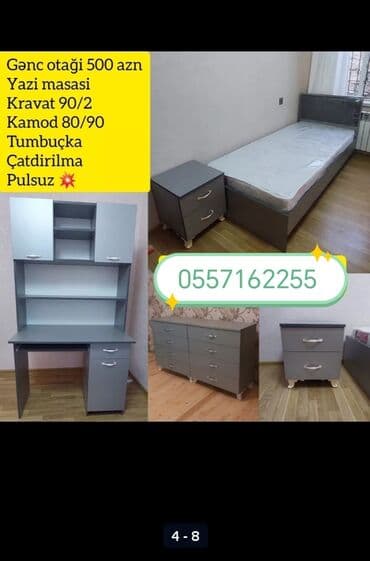 oboylar yataq otagi ucun: 2 təknəfərlik çarpayı, Dolab, Komod, Termo, Yeni — 3