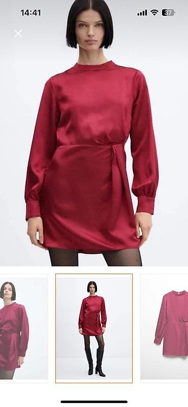 Saten mini don Mango brendi 1 defe geyilib – qırmızı/bordo rəng -