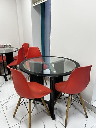 komputer masa: Şüşə üstlü dairəvi masa və stul dəsti - Masa: dairəvi formalı, qalın — 2