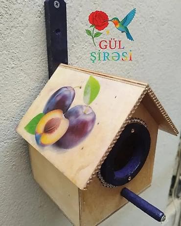 qara mal: Quş yuvası Olçüsü 15*12*12 - Material: ağac - Dizayn: sarı damlı, ön — 1