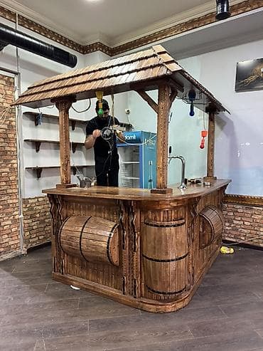 Rustik taxta bar stendi – damlı dizayn - Material: tam ağac (qəhvəyi