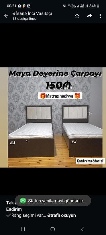 Мебель на заказ: *Tək nəfərlik Çarpayı - 150AZN💥* *Endirim* ✔️Rəng seçimi var Ölçü — 1