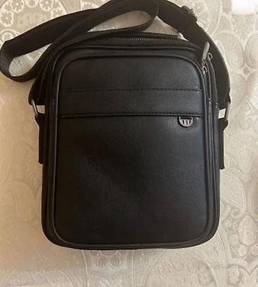 ucuz samavar: Kişi çiyin çantası – qara rəng - Material: süni dəri (hamar tekstura — 3