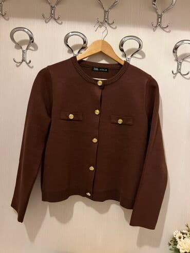 uzun jaketlər: ZARA qadın kardiqanı - Rəng: tünd qəhvəyi - Model: dairəvi yaxalı — 1