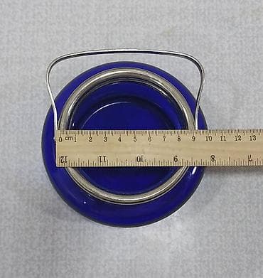konfet qabi: Qənd qabı Sovet istehsalı Kobalt mavi rəngli şüşə qab – metal qapaqlı — 7
