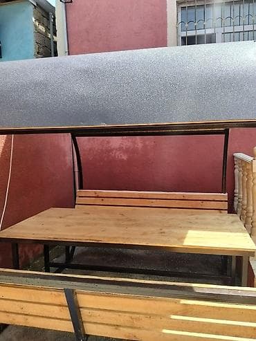 bileceride heyet evleri 2018: Hovlu istirahət üçün kölgəlikli skamya-masa dəsti - Quruluş: metal — 3