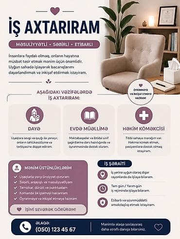 Xidmət: Uşaq baxımı, evdə müəllimə və həkim köməkçisi Məzmun və