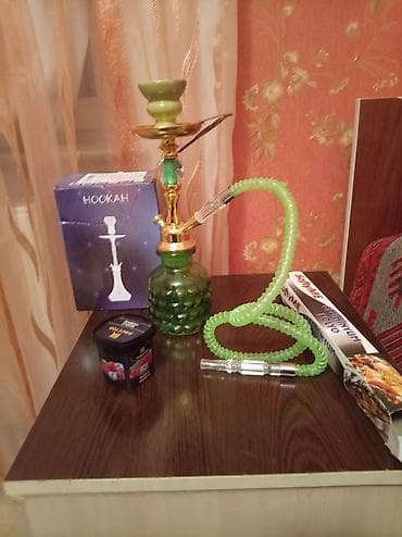 hookah: Mini nərgilə dəsti - Rəng: yaşıl və qızılı tonlarda - Şüşə kolba — 3