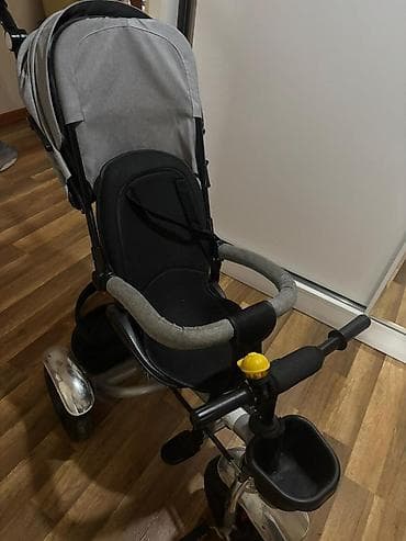 Uşaq üçtəkərli velosiped – valideyn idarəetməsi ilə - Rəng: boz-qara