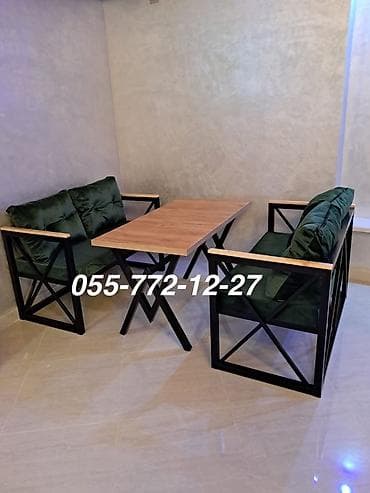 Dördbucaq masa, Açılmayan, Stullar ilə, Metal