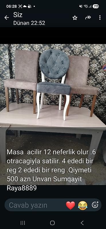 stol stul sumqayit: Açılan stol və 6 ədəd oturacaq dəsti. - Masa açılır, maksimum 12 — 1