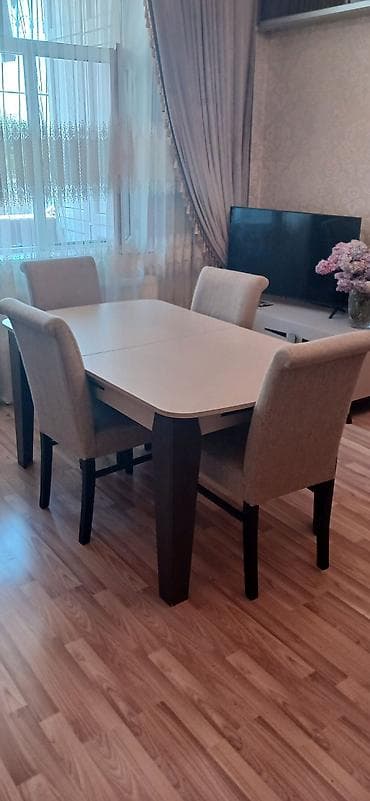 tabletka stul: Qonaq otağı üçün, İşlənmiş, Açılan, Dördbucaq masa, 6 stul — 1