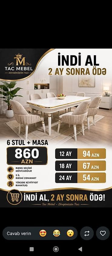 stul kreslo: Tac Mebel – zövqünüzün tacı 1) Yataq dəsti – 399 AZN - Seçim edilə — 2